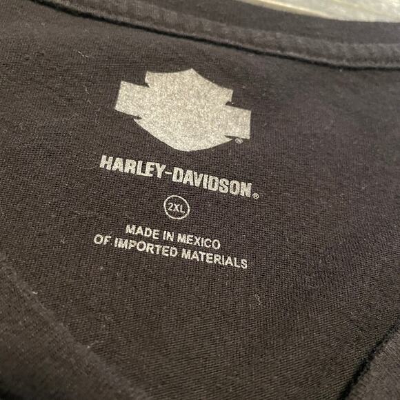 Harley Davidson Eagle Graphic V Neck Tee Shirt Womens 2XL XXL Black Biker - Picture 3 of 9